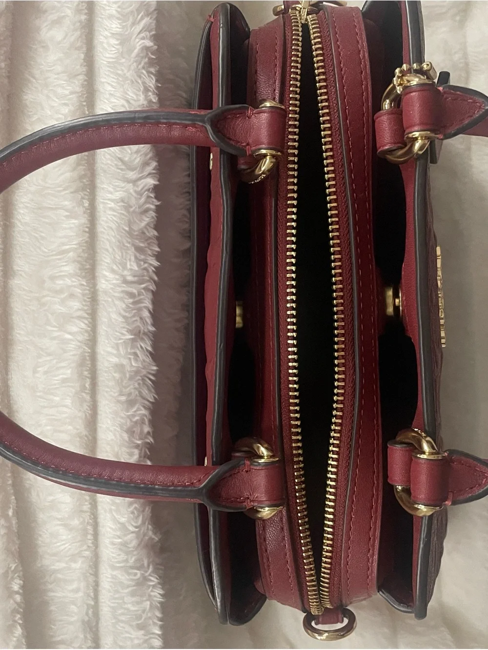 Coach Red Embossed Leather Satchel with Gold Hardware - Picture 7 of 7